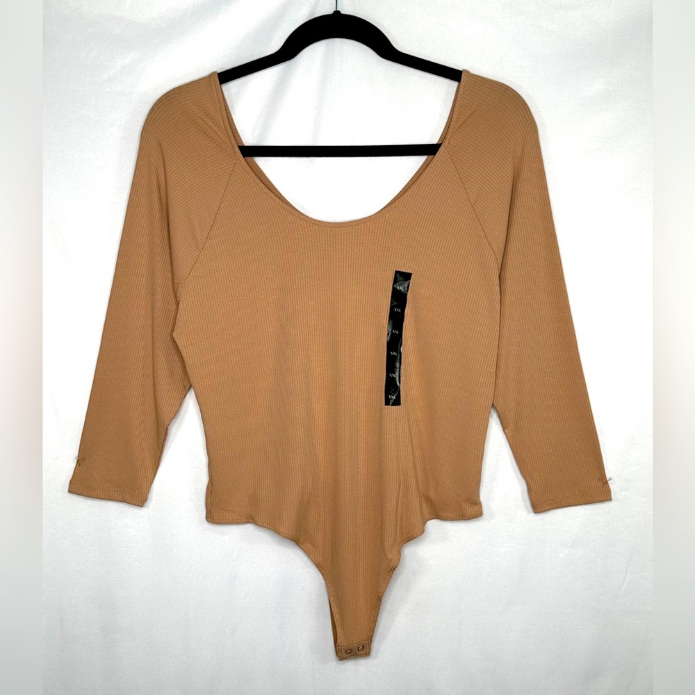 Banana Republic NWT Tan Bodysuit Long Sleeves scoop Neck Ribbed T-shirt Sz XXL